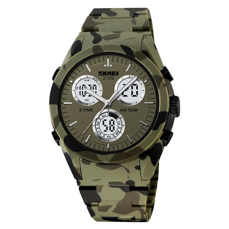 Casual electronic watch with a digital display on a TPU strap, shown in Army Green camouflage colour.