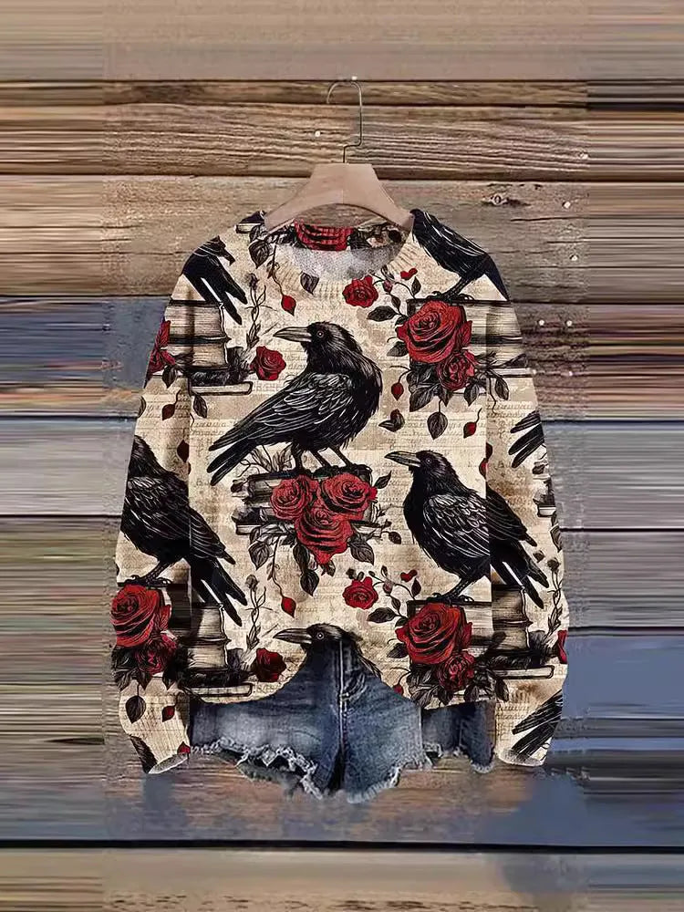 Digital print fashion round neck women's sweater with 3D effect pattern in colour TC032hwj, regular fit pullover style