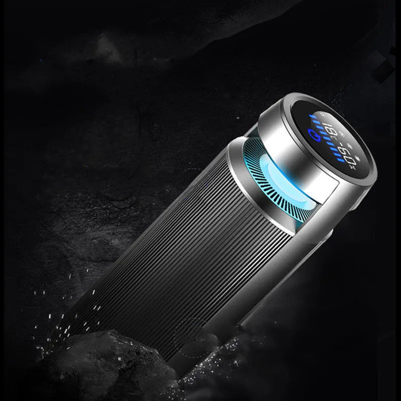 Aluminium alloy negative ion car air purifier with touch switch on a car dashboard