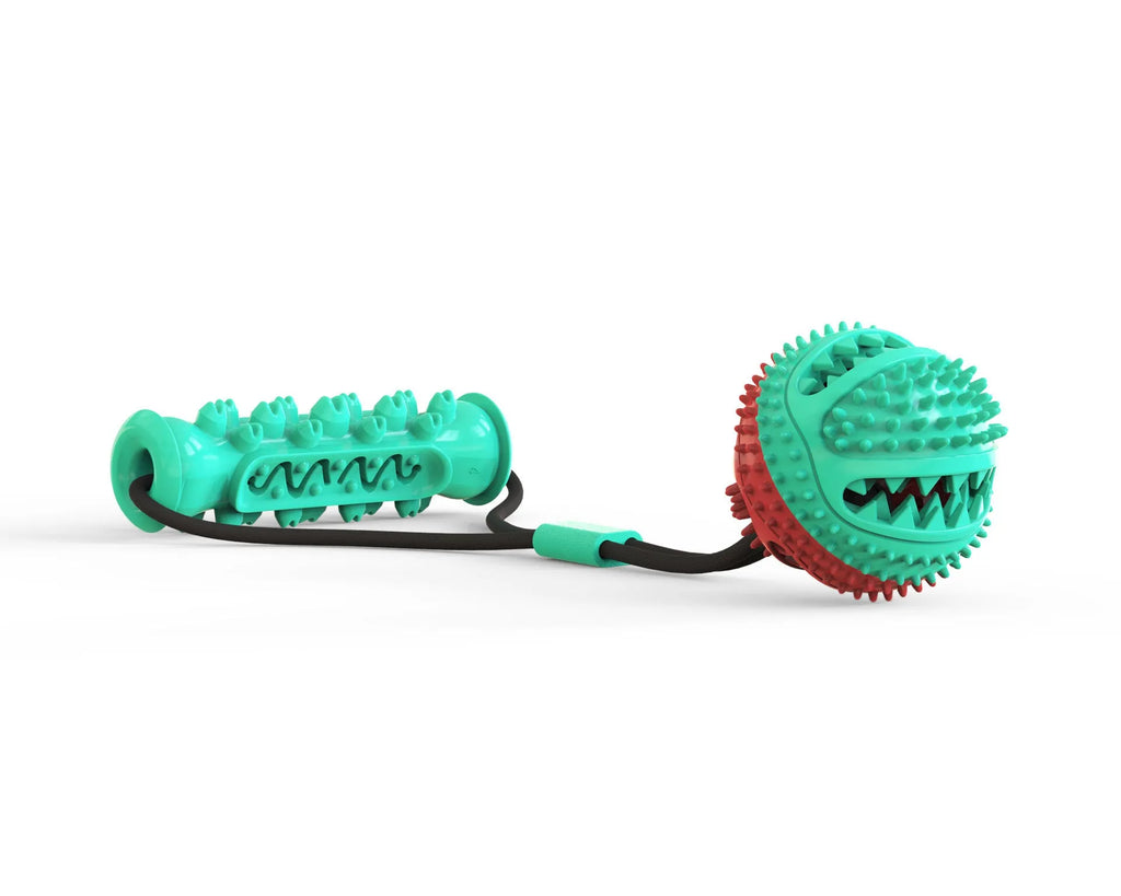 Pet toy pull rope training ball with 8.5cm diameter ball and 12cm molar stick for dogs