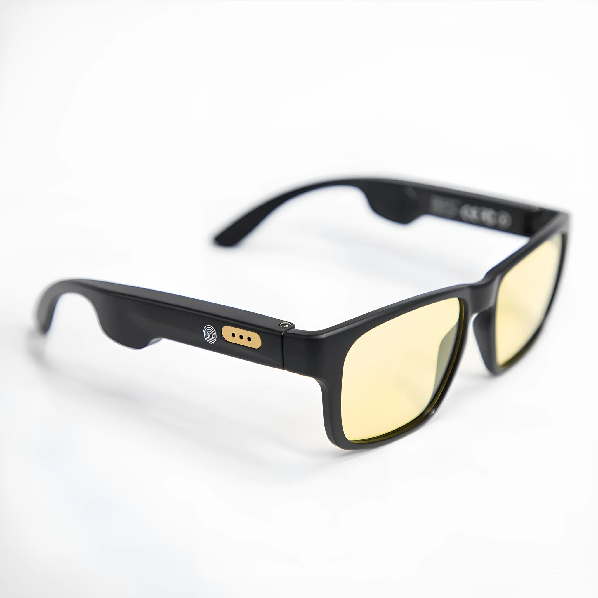 Smart Bluetooth sunglasses with red frame and black lens, touch control, and stereo loudspeaker for outdoor use