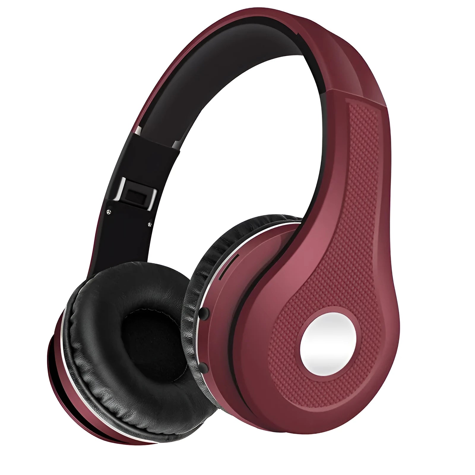 Metallic bluetooth headset in black, blue, gold, or red with head-mounted design and bilateral earpieces