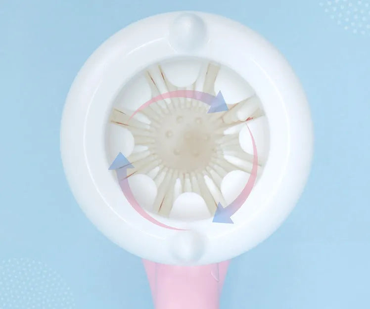 Pink pet paw cleaning cup with silicone brush and handle