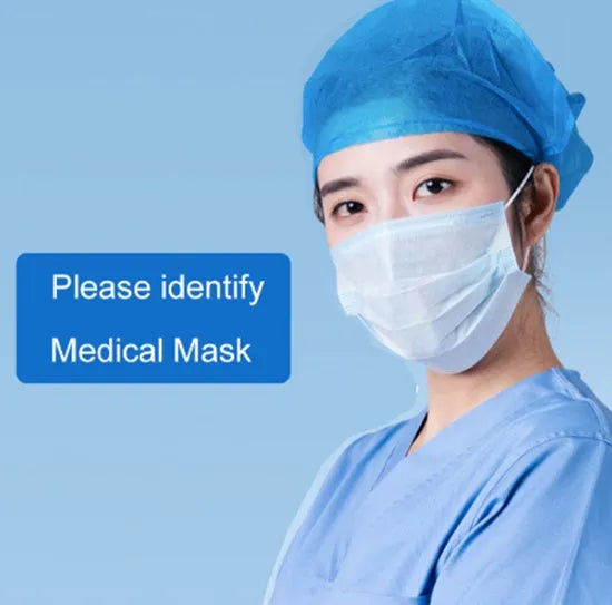 Disposable 3-ply blue medical surgical face mask with ear loops, non-woven material