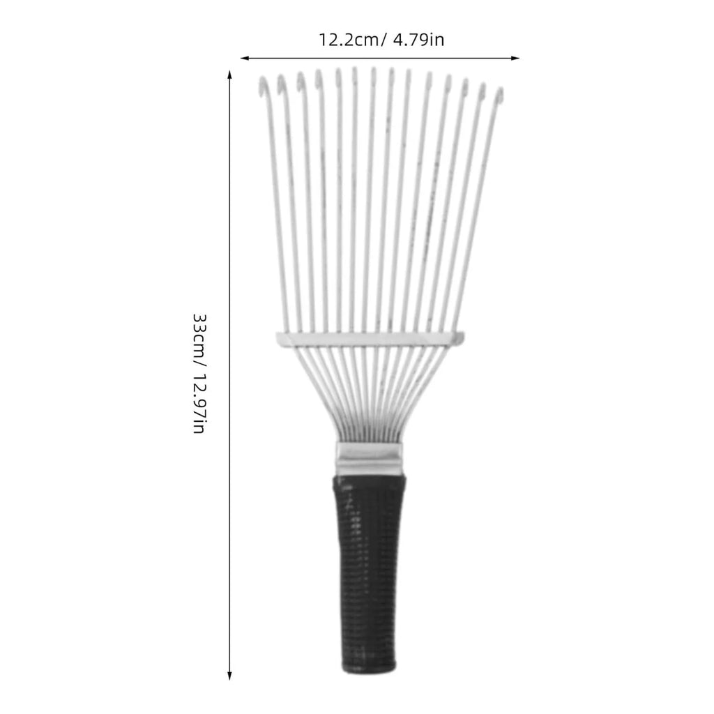 Stainless steel horse dematting brush comb with metal teeth and handle for grooming livestock and dogs.