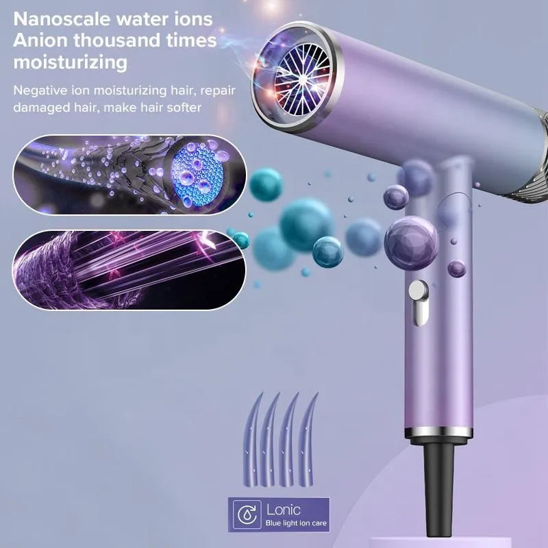 Foldable 1300W negative ion hair dryer in green, folded for compact storage