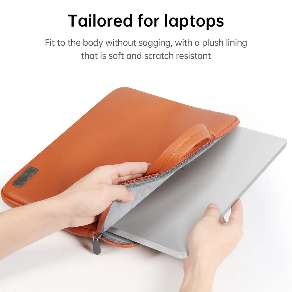 Shockproof PU leather laptop bag in black with shoulder strap and accessory bag for 15.6 inch laptops