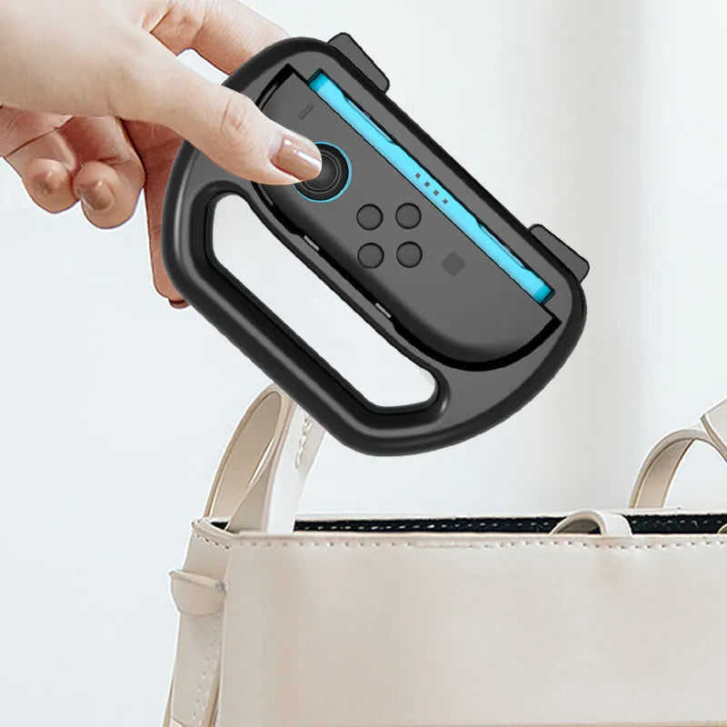 Black Switch2 handle grip accessory made of ABS plastic measuring 145x65x100mm
