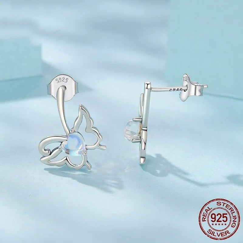 Moonstone butterfly stud earrings in 925 sterling silver, SCE1910 colour, supplied as a pair