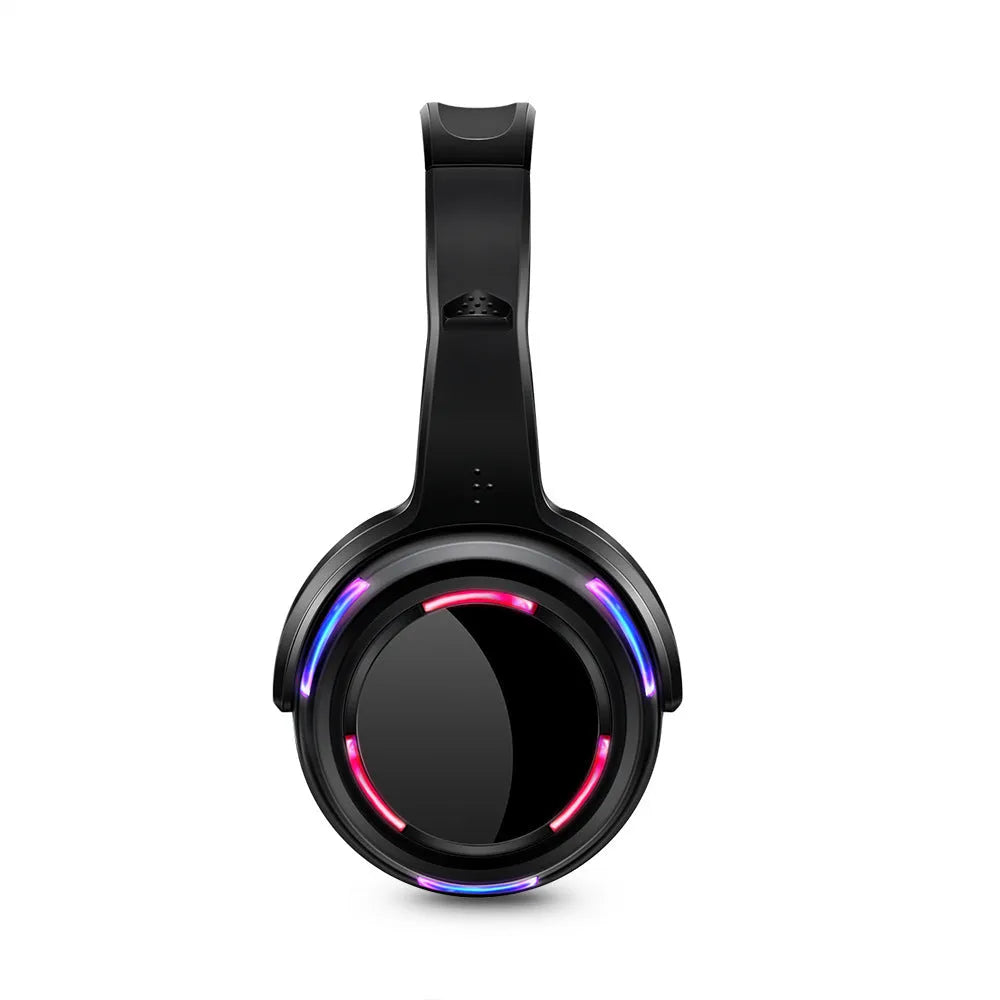 Black over-ear silent disco wireless headphones with 40mm drivers and a 3.5mm cable