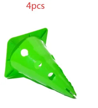 Set of 4 polyethylene football training cones 30cm height square base in blue green orange red yellow
