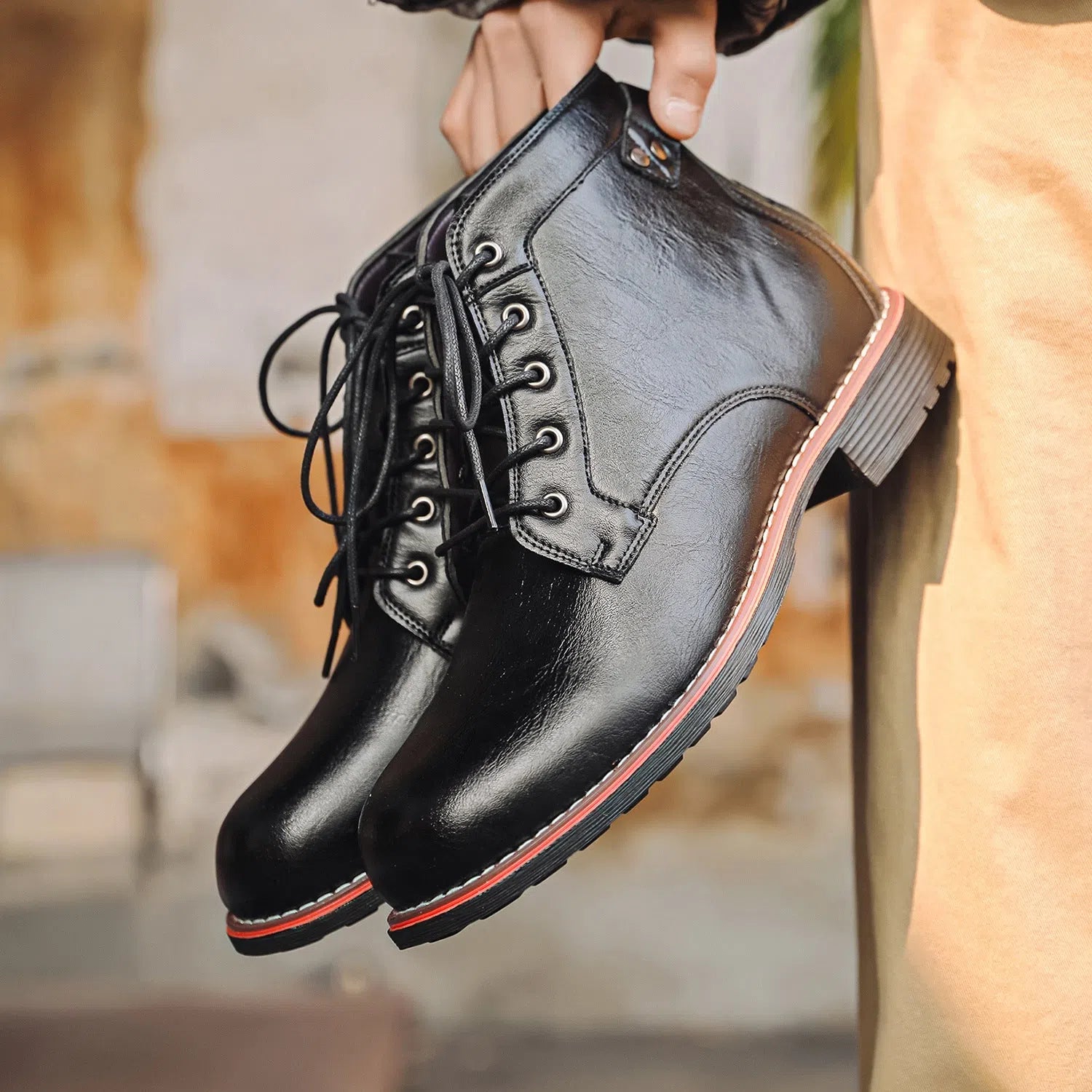 Men's retro western boots with round toe, horseshoe heel, and slide-on entry in black and brown
