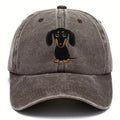 Retro washed baseball cap with embroidered Dachshund design on cotton fabric