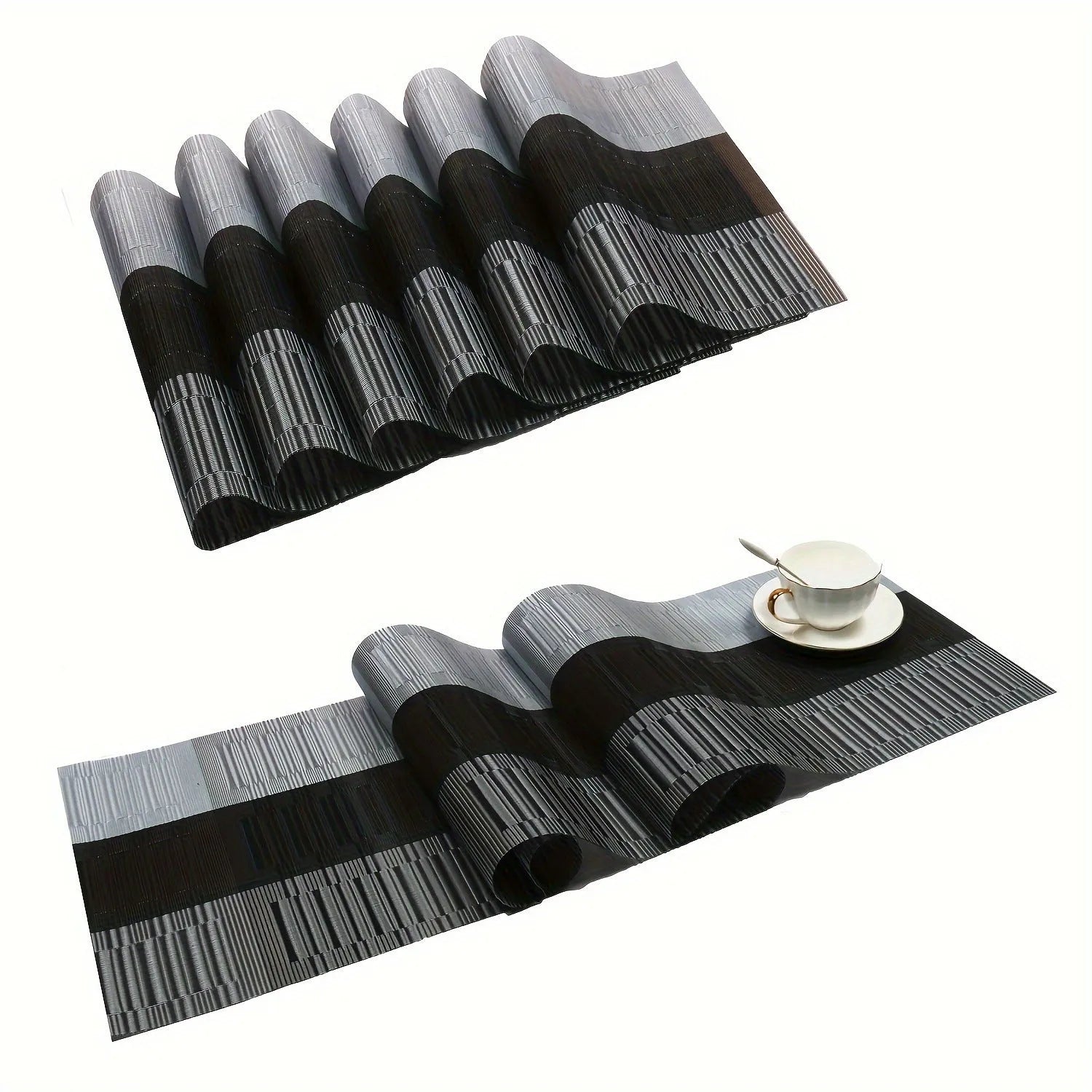 PVC non-slip kitchen sink placemat in gradient bamboo or infinite long colours on a counter.