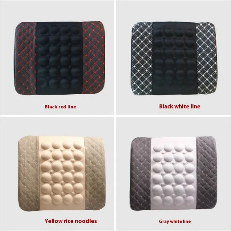 Car electric massage lumbar support pillow with PU leather and latex filler in Black Ribbon Red line