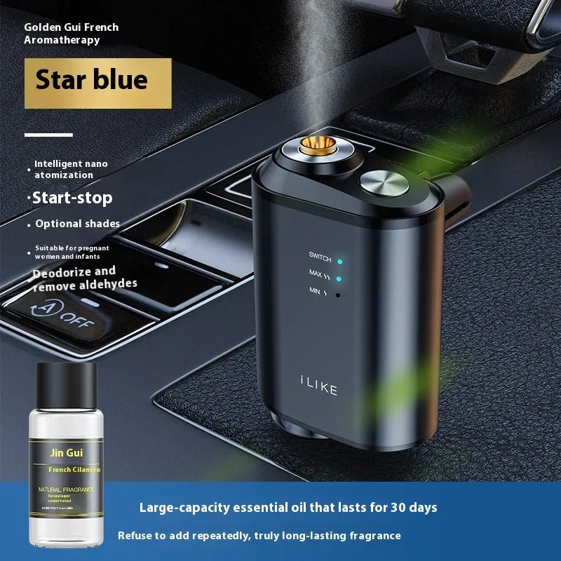 Sky blue smart car aromatherapy vent spray with plastic perfume holder, 5-10 ml car fragrance set
