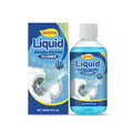 237ml bottle of liquid washing machine cleaner on a white background.