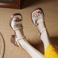 Women's open toe square toe platform sandals in milky white with retro style and rubber sole