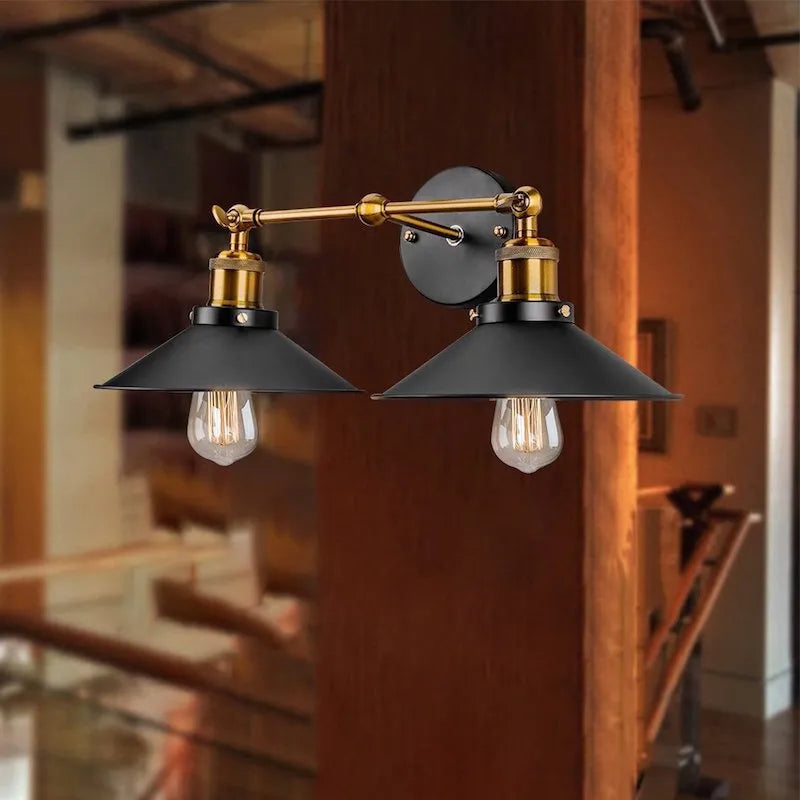 Black iron industrial wall lamp with double head retro design for corridor living room bedroom