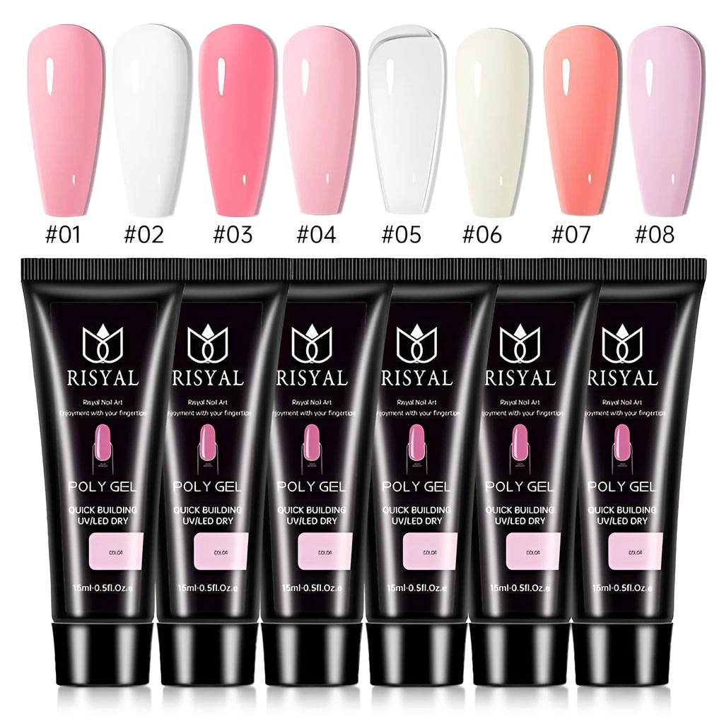 UV nail polish full set with crystal extension glue, mini baking lamp, base glue, sealing layer and six extension glues in a zipper bag