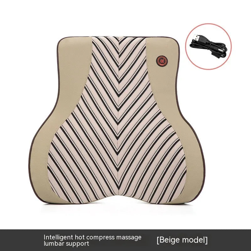 Car electric massage heating headrest and lumbar support cushion in black and orange colour