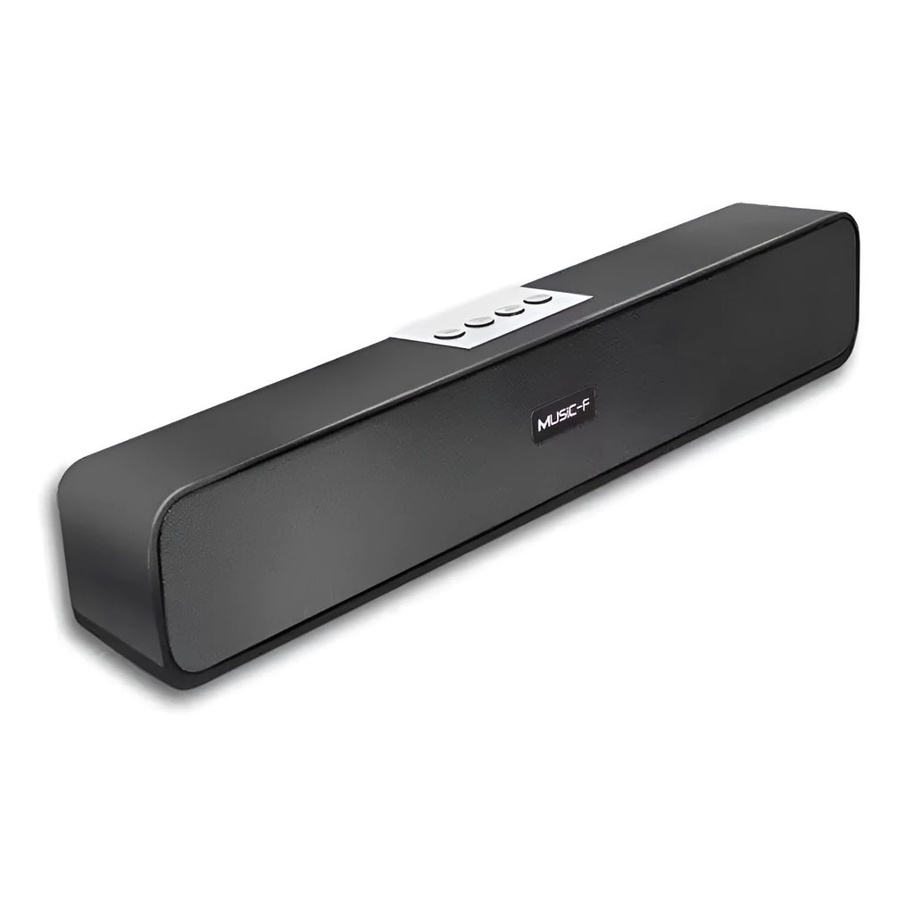 Black desktop long multimedia Bluetooth speaker with plastic shell and slim 380x55x55mm design