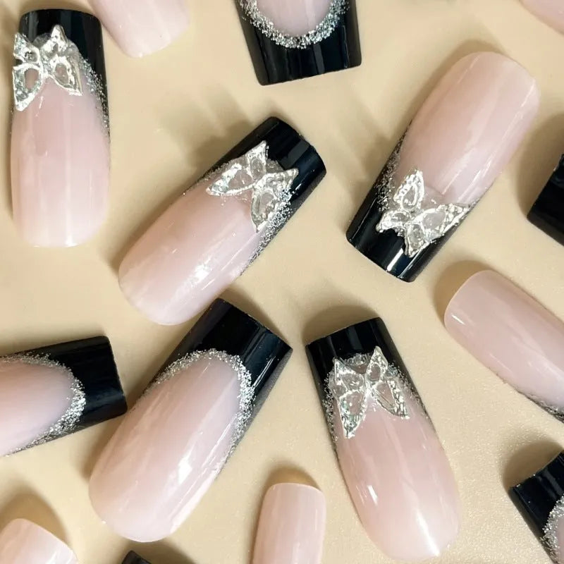 French style wear armor nail decorations with glittering butterfly pattern and jelly glue options