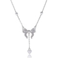 S925 silver adjustable clavicle chain with heart pendant featuring butterfly and bow design