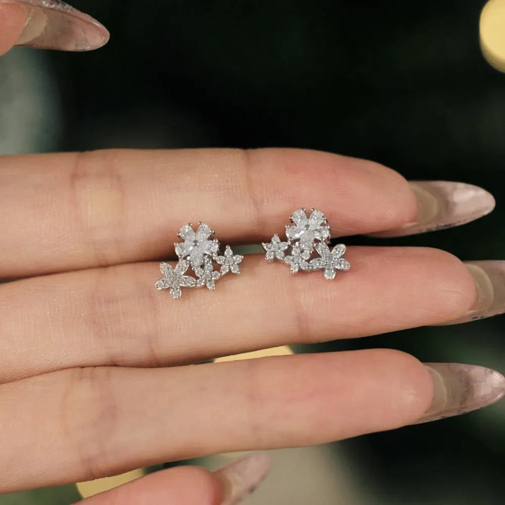 S925 sterling silver flower stud earrings for women, platinum and gold colours