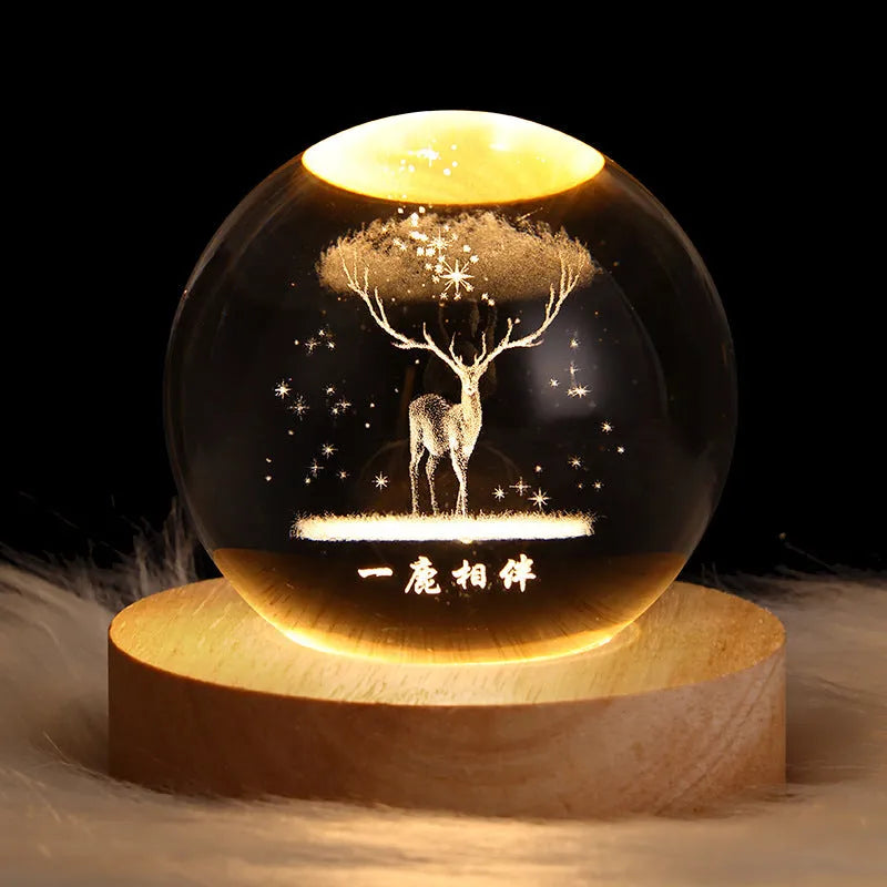 3D crystal ball night light with Milky Way planet design, 6cm glass ball, solid wood lamp holder, plug-in.