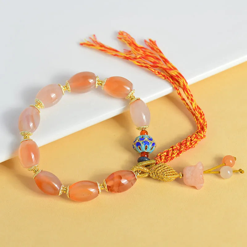 Jade agate Tibetan bracelet with vintage ethnic floral geometric design manual craftsmanship
