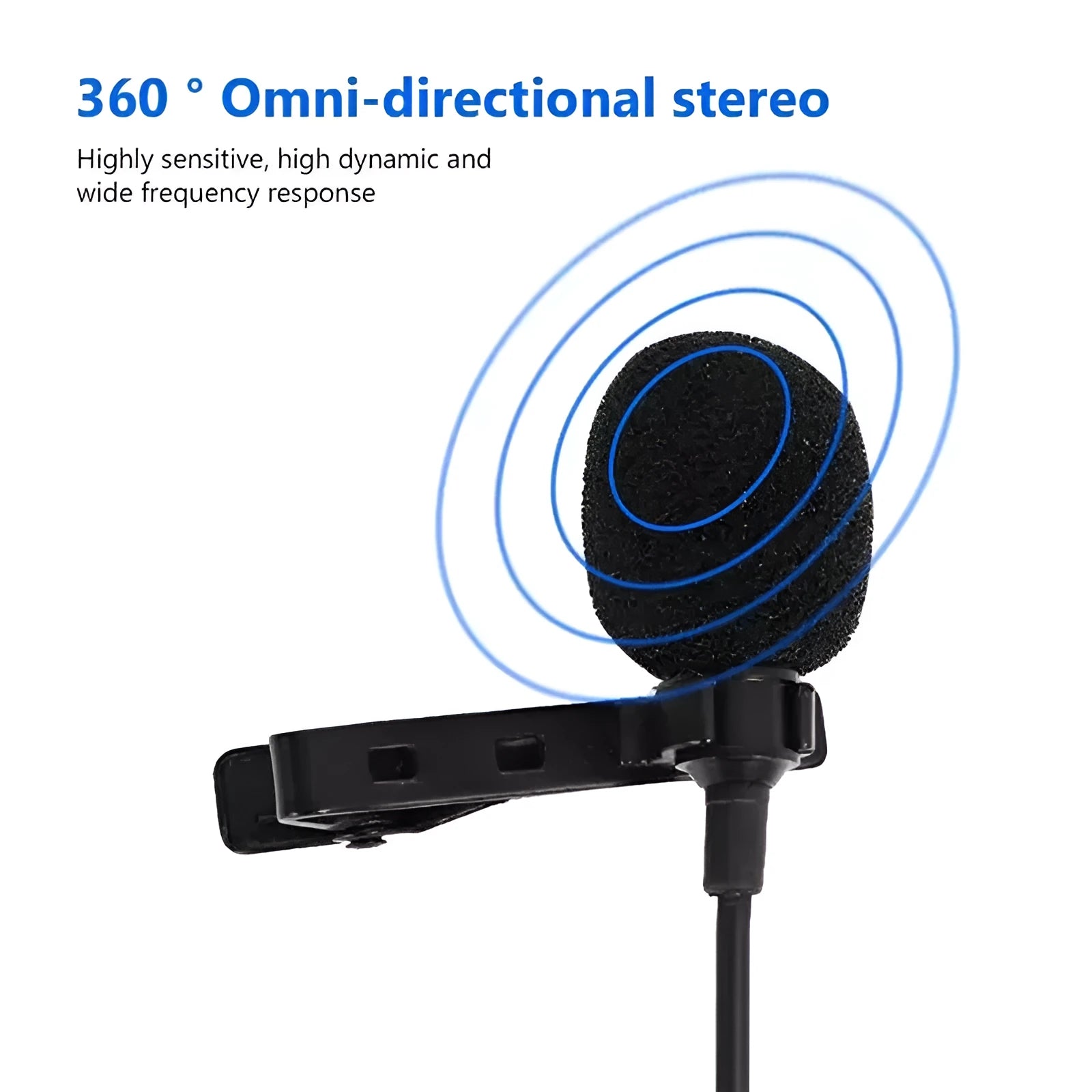 Apple-compatible lavalier clip microphone with 1.5m cable and 3.5mm plug