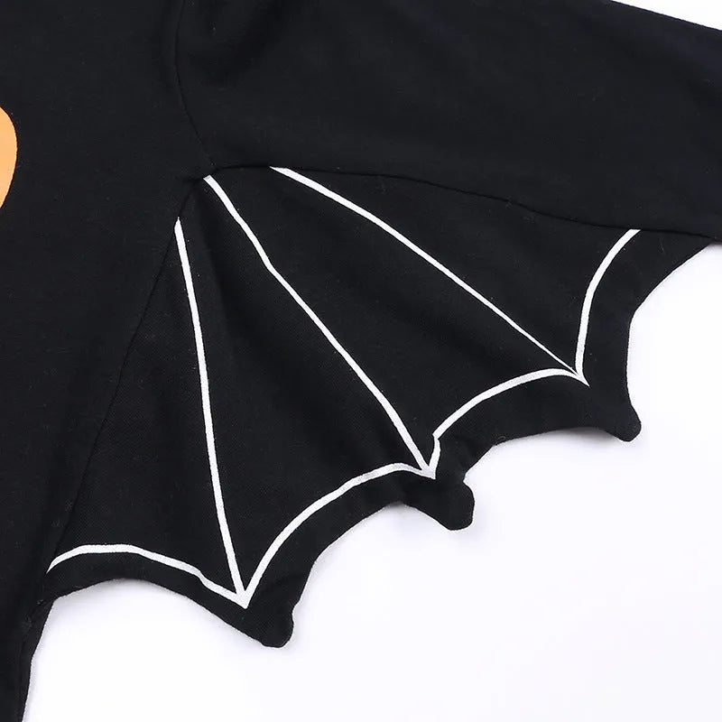 Baby Halloween long-sleeved cotton triangle jumpsuit with pumpkin letter print and removable hood