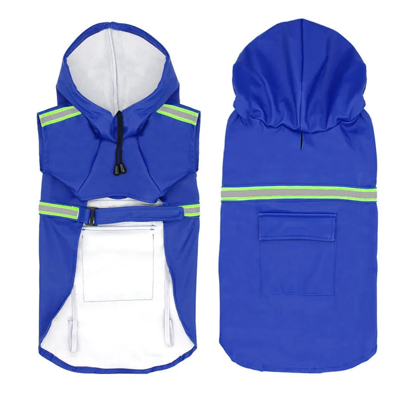 Windproof and rainproof PU pet raincoat for dogs and cats in blue, sizes S to 5XL