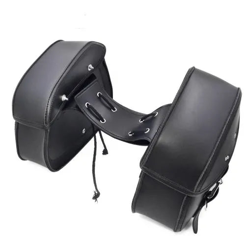 Black PU leather motorcycle saddlebags side storage pouches for Harley cruiser 28x18x12cm