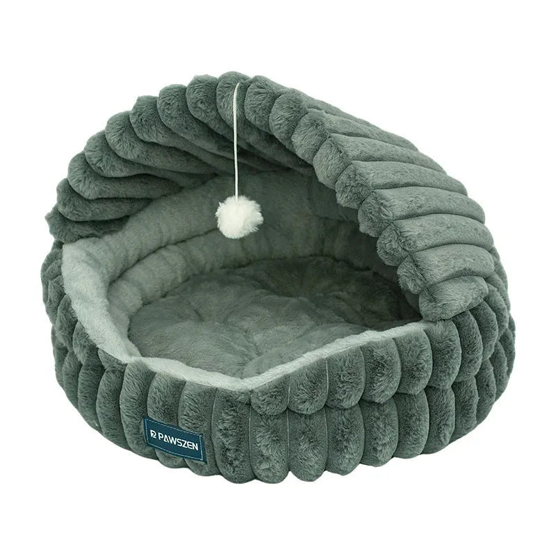 Large grey cloth cat nest with shell design, 50cm diameter, for indoor use
