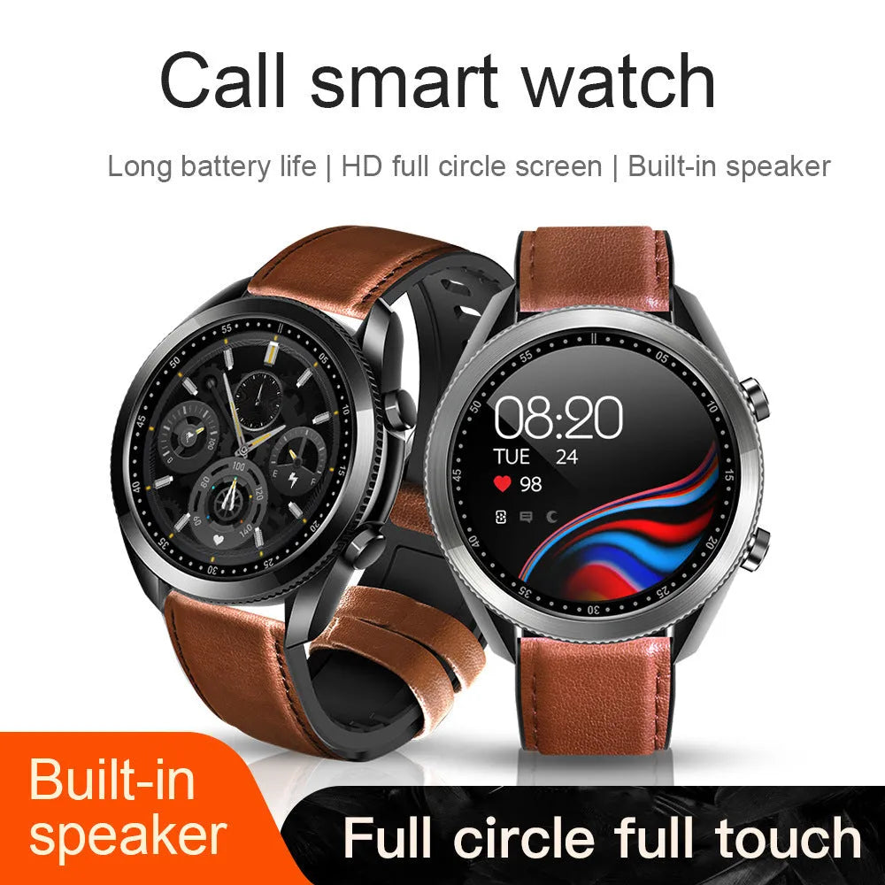 UM90 smart watch with metal case and leather strap showing sports tracking interface on screen