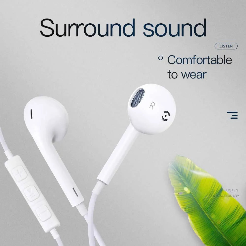 White wired earbuds voice headset with 3.5mm jack and 1.2m TPE round cable