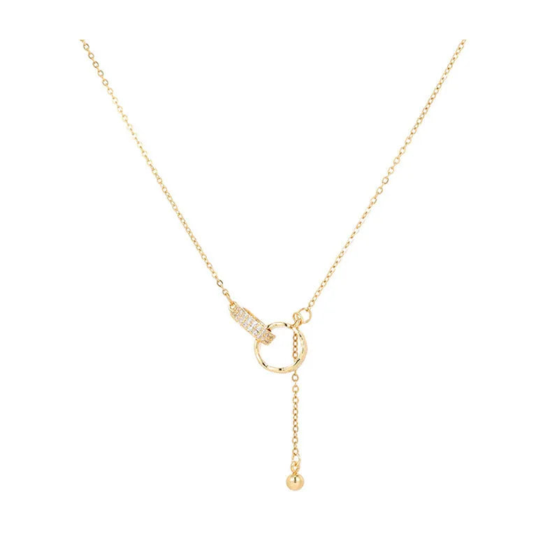 Titanium steel tassel clavicle chain necklace with double ring pendant in gold or silver finish