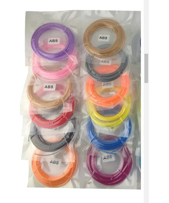 Multicolour ABS and PLA filament strips for 3D printing pen, 20 colours in self-sealing bag