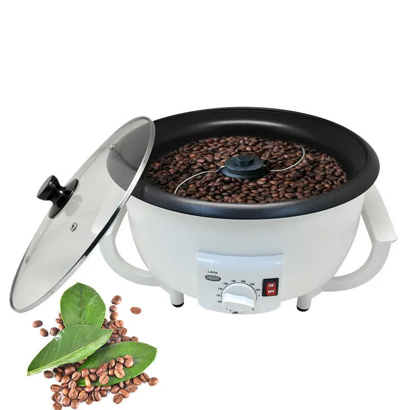 White oblate-shaped coffee bean roasting machine with 750g capacity