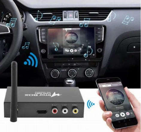 Black Car Mirror Link Box with cables and antenna for smartphone to car display mirroring