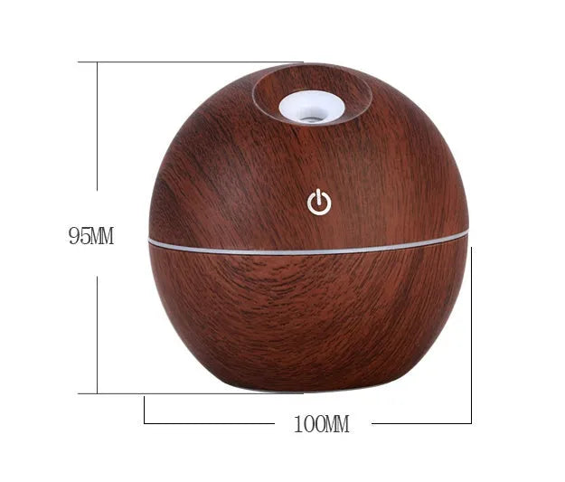 USB ultrasonic aroma essential oil diffuser humidifier 130ml light wood colour with blue LED night light