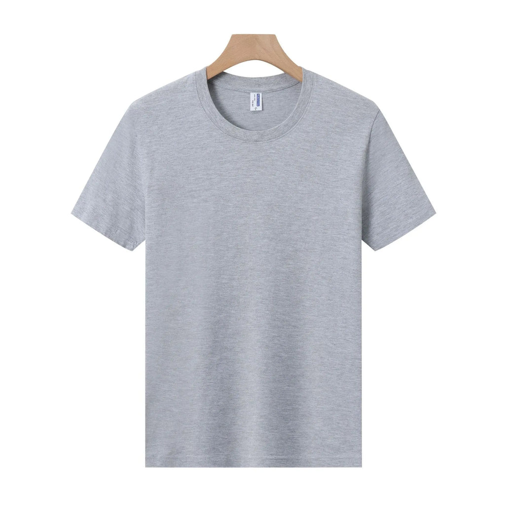 A loose-fit, thick cotton T-shirt in a solid colour, shown on a hanger.