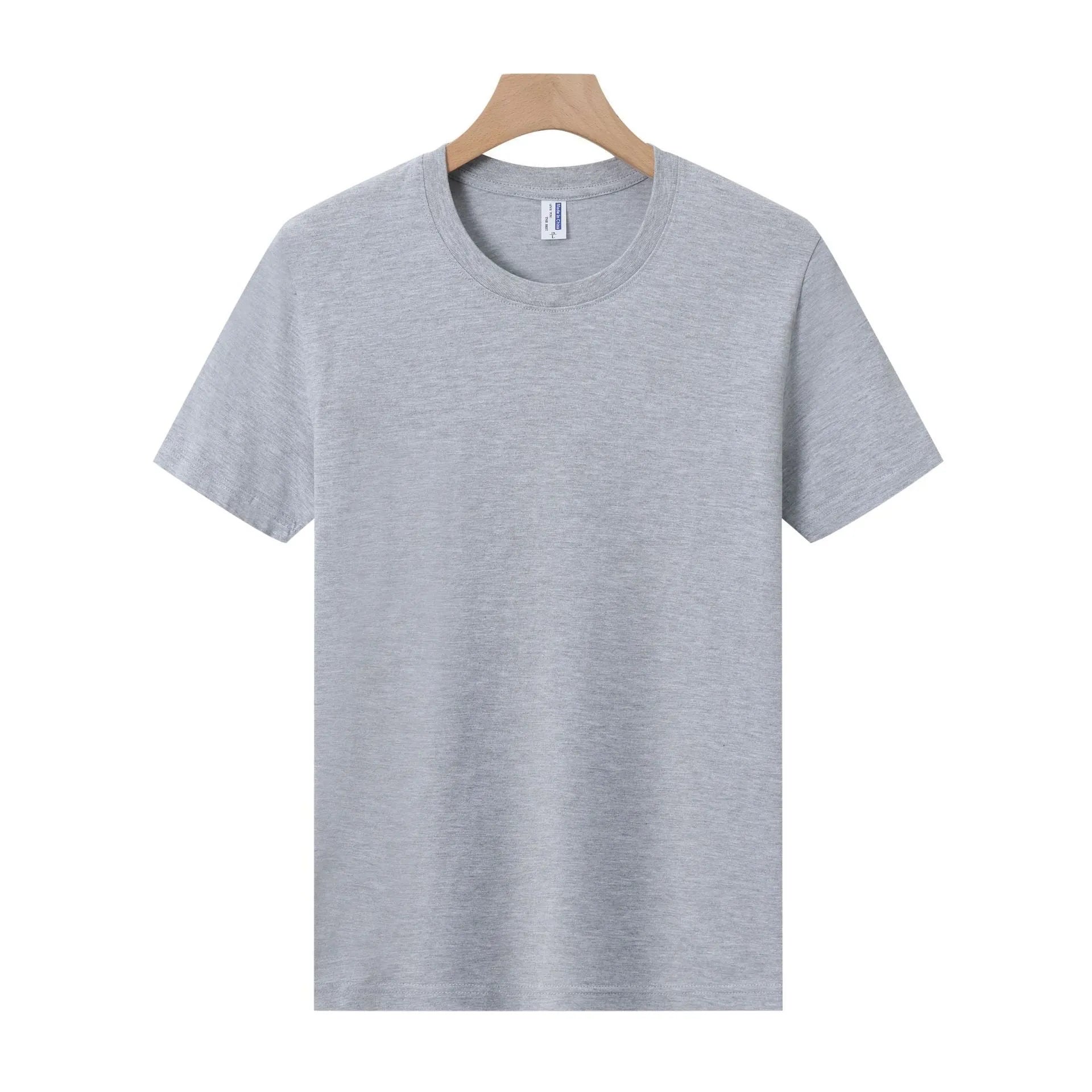 A loose-fit, thick cotton T-shirt in a solid colour, shown on a hanger.