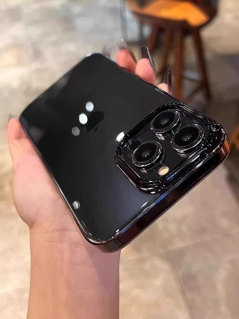 Ultra-thin transparent PC hard shell phone case for iPhone with glossy finish and large camera cutout