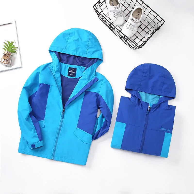 Blue thin long sleeve jacket for boys, with full zip, designed for autumn wear.
