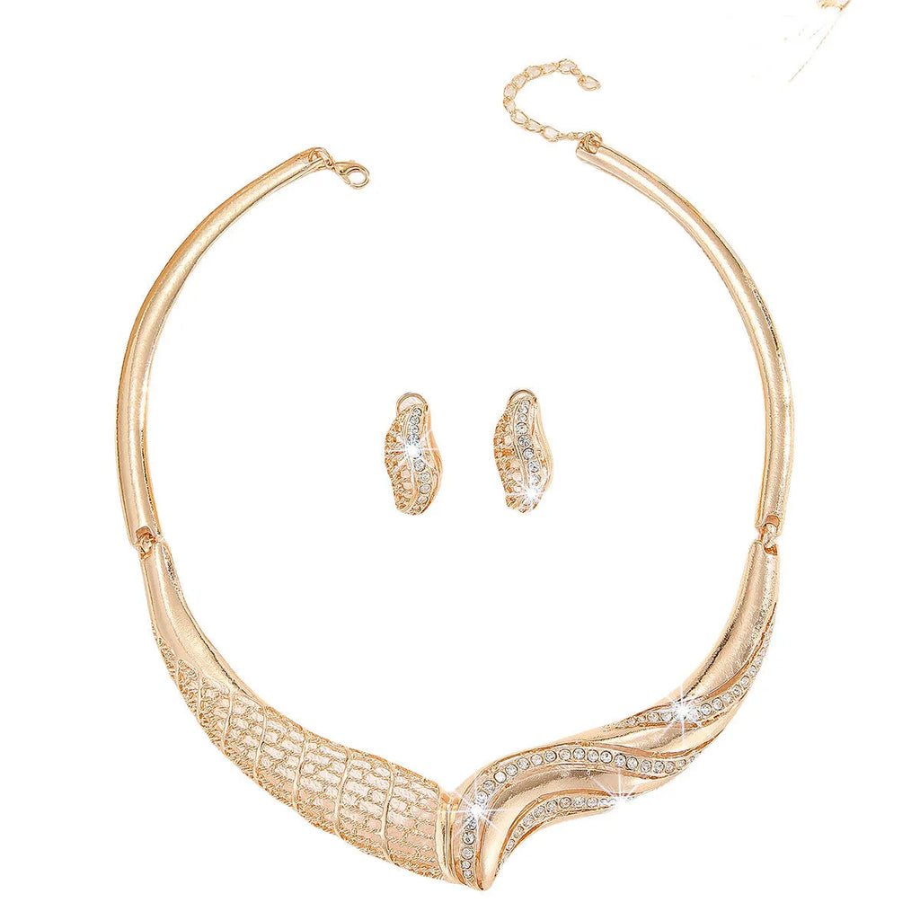 Gold-tone alloy necklace and earrings set for women with heart, water drop and bell motifs