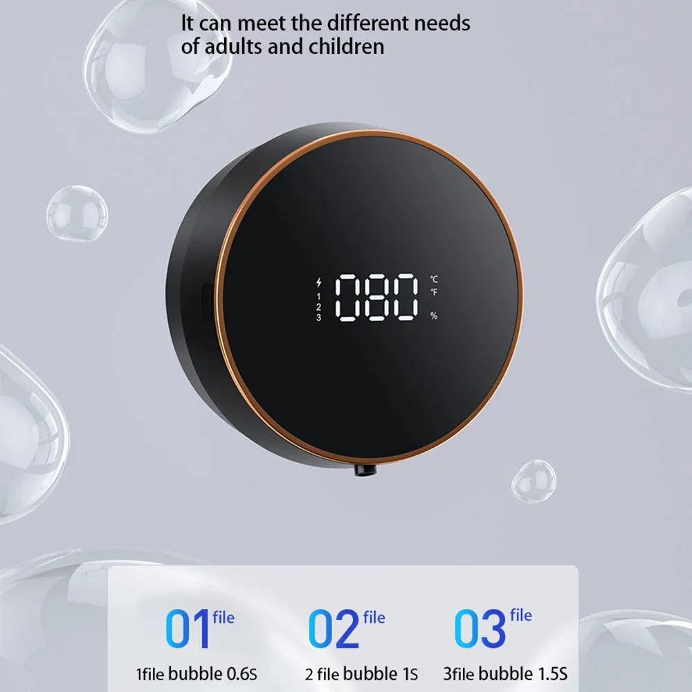 Black and white wall-mounted smart foam dispenser with sensor and USB charging port