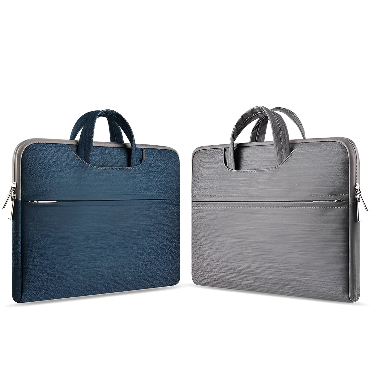 Waterproof denim laptop bag for 11.6 inch, 13.3 inch, and MacBook 12 inch, in denim blue or denim gray.